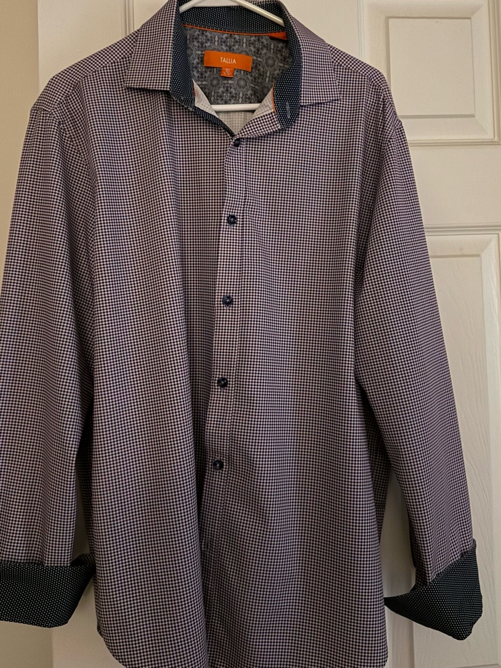 TALLIA Men's Purple & White Micro-Check Button-Down Shirt
